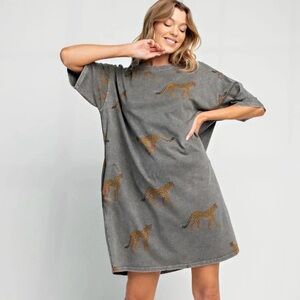Easel Cheetah Print Mineral Wash T-shirt Dress Size Medium